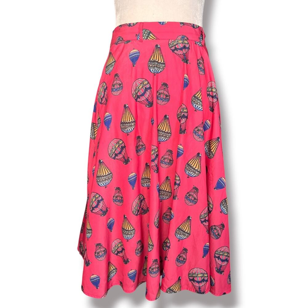 ModCloth Hot Air Balloon Print Flowing Midi Skirt Pink Novelty Retro Whimsical